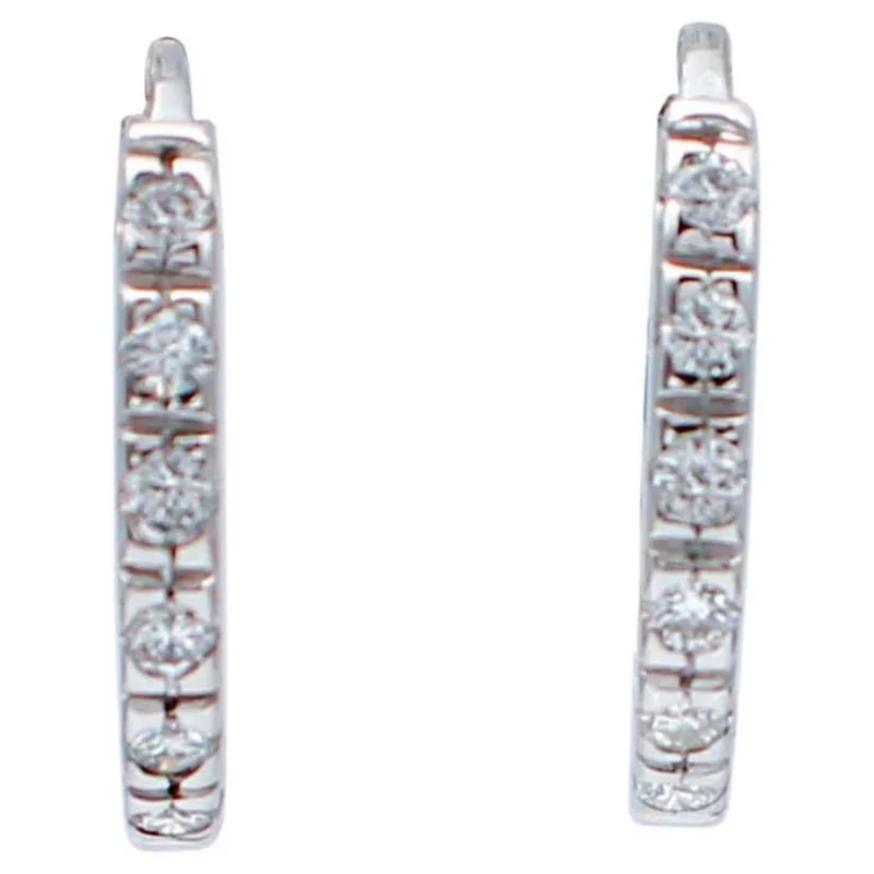 Outlet Pamono 18 Karat White Gold Hoop Earrings with Diamonds, Set of 2