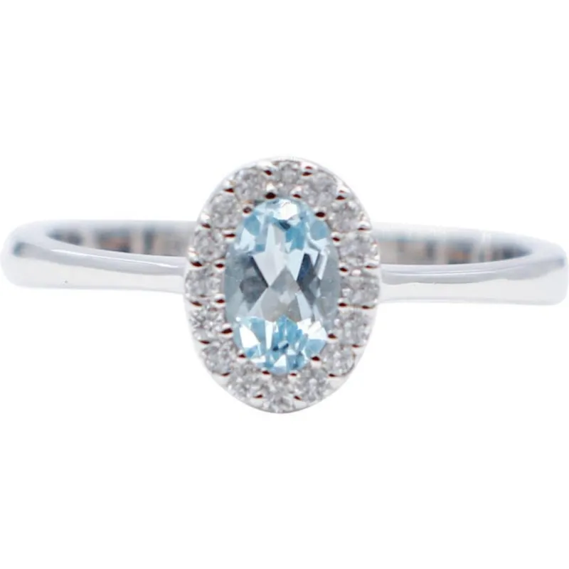 Discount Pamono 18 Karat White Gold Modern Ring with Oval Aquamarine and White Diamonds