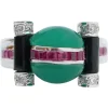 Pamono 18 Karat White Gold Ring with Green Agate, Onyx, Rubies and Diamonds> Rings