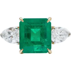 Online Pamono 18 Karat White Gold Ring with Emerald and Diamonds