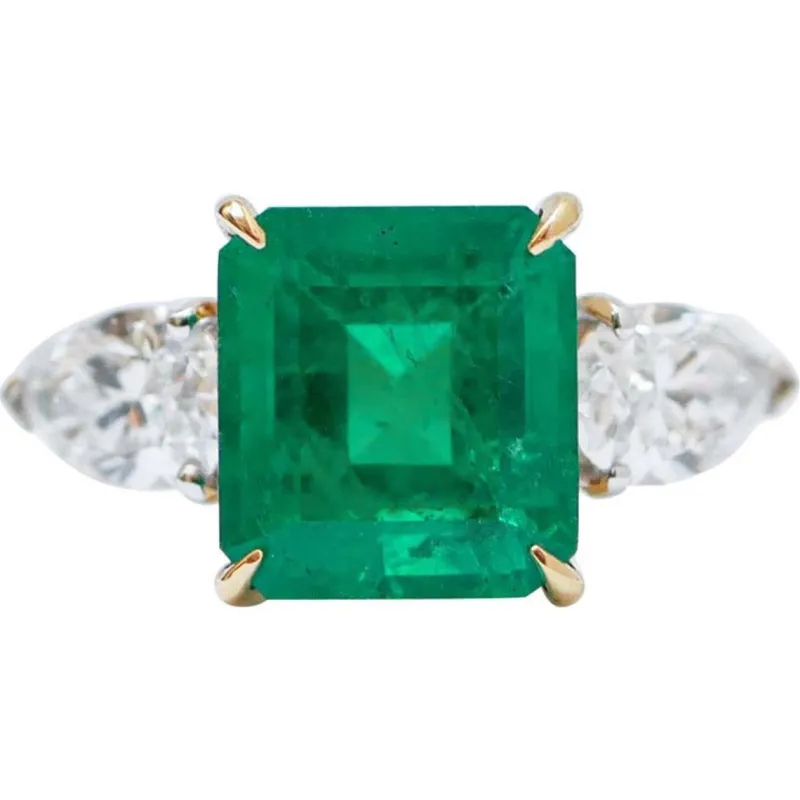 Online Pamono 18 Karat White Gold Ring with Emerald and Diamonds