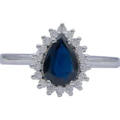Outlet Pamono 18 Karat White Gold Ring with Drop Sapphire and Diamonds