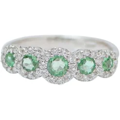 Clearance Pamono 18 Karat White Gold Ring with Emeralds and Diamonds