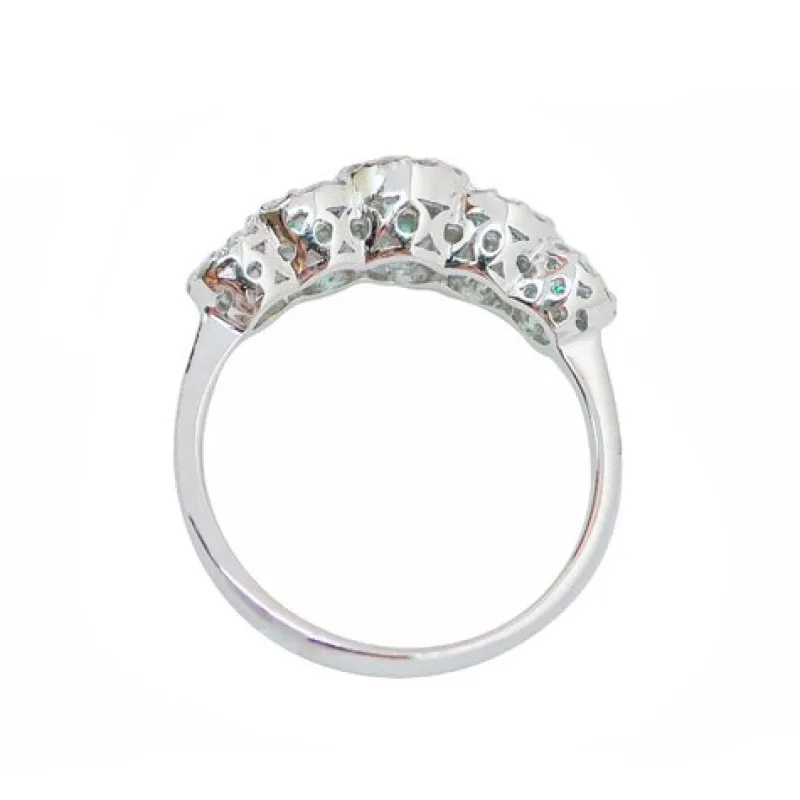 Clearance Pamono 18 Karat White Gold Ring with Emeralds and Diamonds