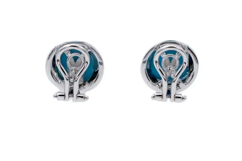 Pamono 18 Karat White Gold Stud Earrings with Diamonds and Stones, Set of 2> Earrings