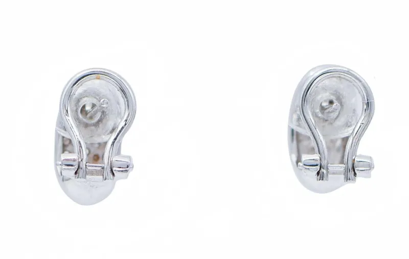 New Pamono 18 Karat White Gold Stud Earrings with Diamonds, Set of 2