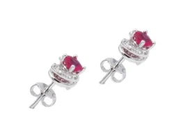 Clearance Pamono 18 Karat White Gold Stud Earrings with Rubies and Diamonds, Set of 2