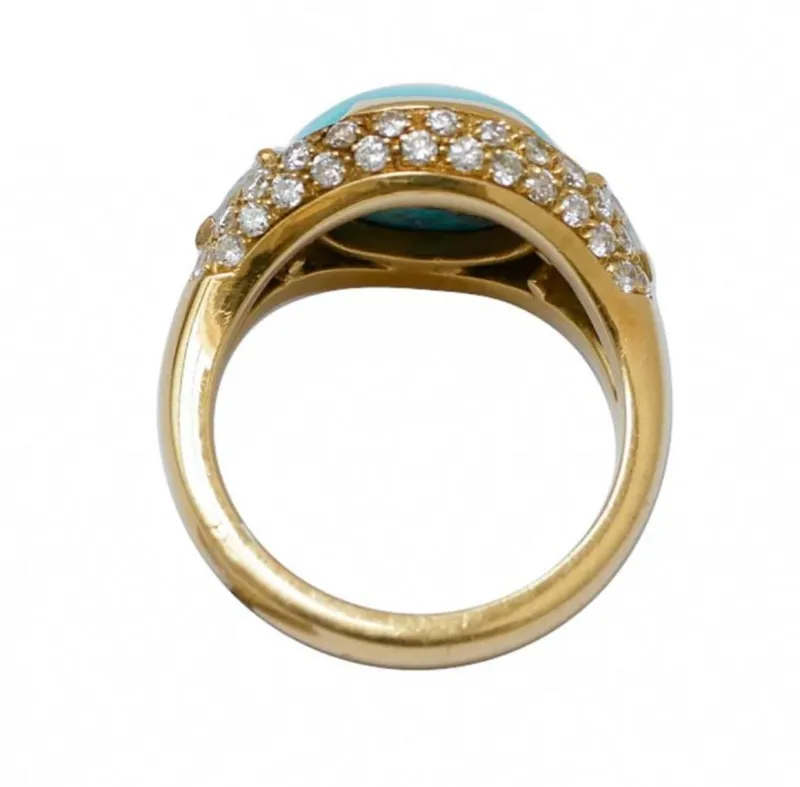 Pamono 18 Karat Yellow 18 Karat Gold Ring with Turquoise and Diamonds> Rings
