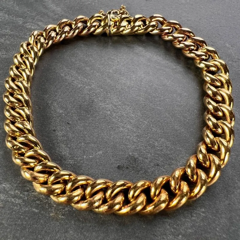 Pamono 18 Karat Yellow and Rose Gold Curb Link Bracelet, 1890s> Bracelets