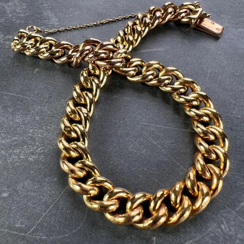 Pamono 18 Karat Yellow and Rose Gold Curb Link Bracelet, 1890s> Bracelets