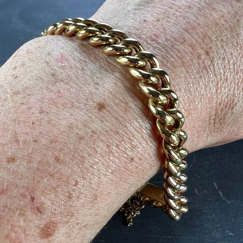 Pamono 18 Karat Yellow and Rose Gold Curb Link Bracelet, 1890s> Bracelets