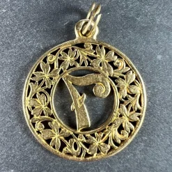 Pamono 18 Karat Yellow Gold Lucky Number 7 4-Leaf Clover Good Luck Charm Pendant, 1890s><noscript><img width=