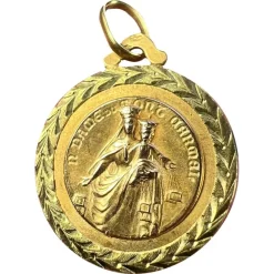 Online Pamono 18 Karat Yellow Gold Notre Dame de Mont Carmel Sacred Heart Medal Pendant by E. Dropsy, 1890s