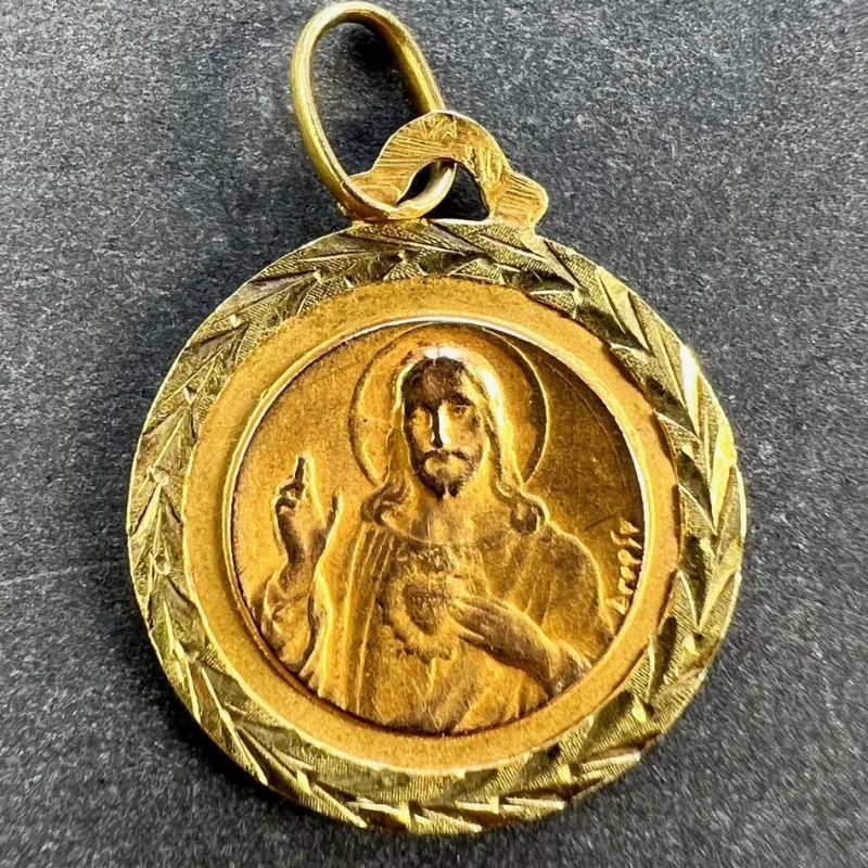 Online Pamono 18 Karat Yellow Gold Notre Dame de Mont Carmel Sacred Heart Medal Pendant by E. Dropsy, 1890s