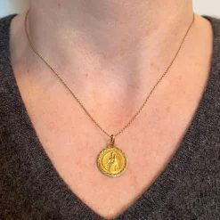 Online Pamono 18 Karat Yellow Gold Notre Dame de Mont Carmel Sacred Heart Medal Pendant by E. Dropsy, 1890s