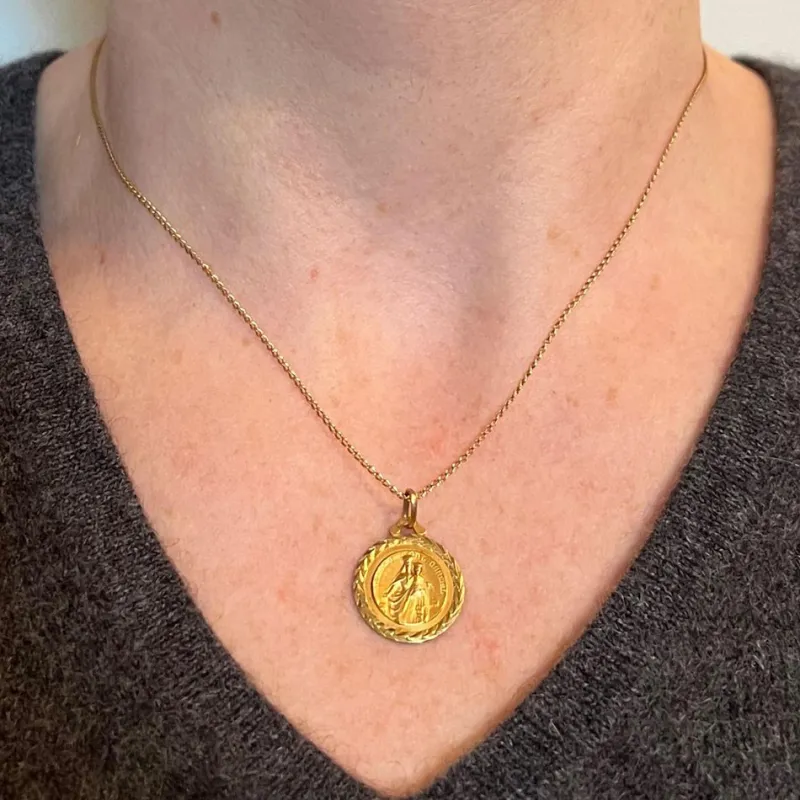 Online Pamono 18 Karat Yellow Gold Notre Dame de Mont Carmel Sacred Heart Medal Pendant by E. Dropsy, 1890s