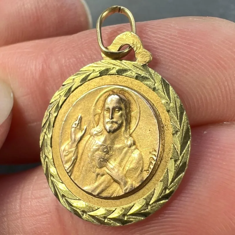 Online Pamono 18 Karat Yellow Gold Notre Dame de Mont Carmel Sacred Heart Medal Pendant by E. Dropsy, 1890s