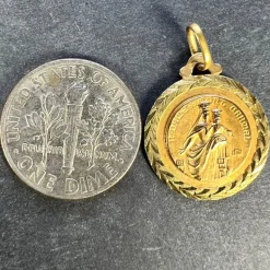 Online Pamono 18 Karat Yellow Gold Notre Dame de Mont Carmel Sacred Heart Medal Pendant by E. Dropsy, 1890s