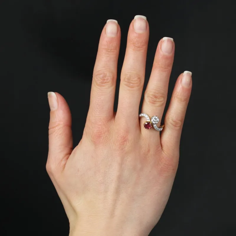 Pamono 18 Karat Yellow Gold Ring with Ruby and Diamonds, 1960s> Rings