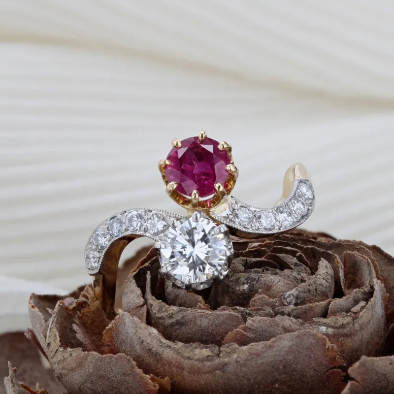 Pamono 18 Karat Yellow Gold Ring with Ruby and Diamonds, 1960s> Rings