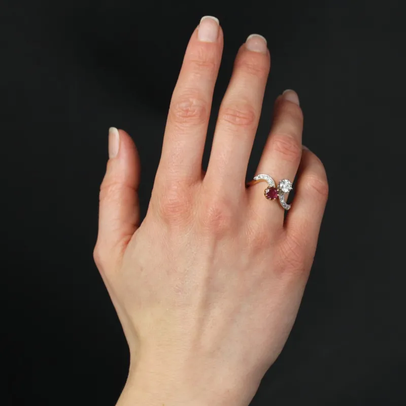 Pamono 18 Karat Yellow Gold Ring with Ruby and Diamonds, 1960s> Rings