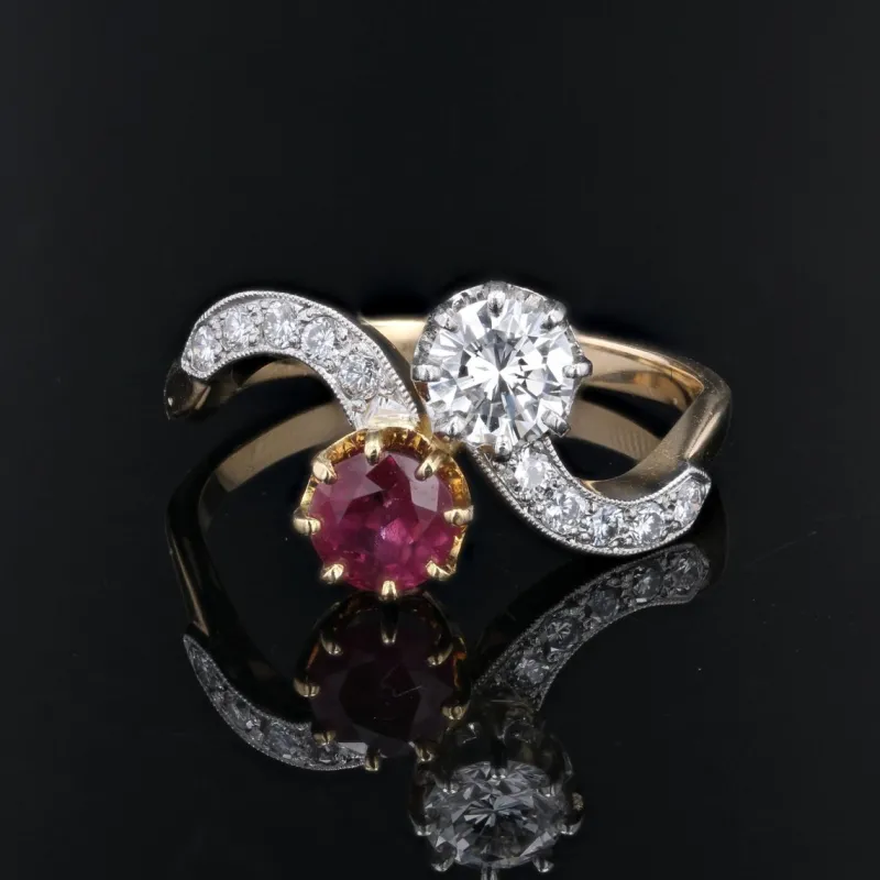 Pamono 18 Karat Yellow Gold Ring with Ruby and Diamonds, 1960s> Rings