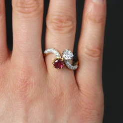 Pamono 18 Karat Yellow Gold Ring with Ruby and Diamonds, 1960s><noscript><img width=
