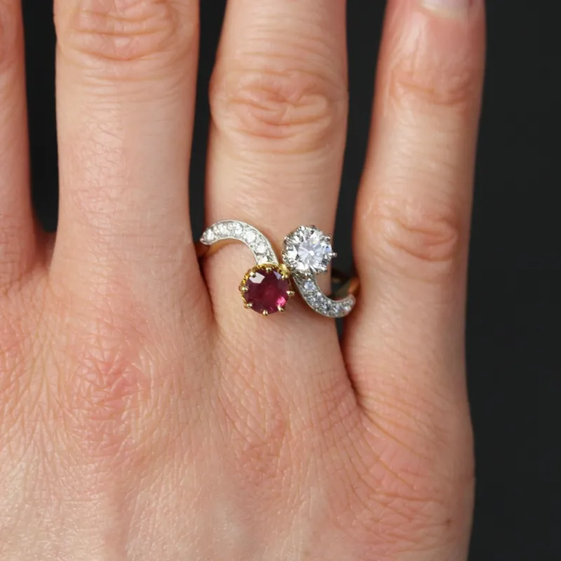 Pamono 18 Karat Yellow Gold Ring with Ruby and Diamonds, 1960s> Rings