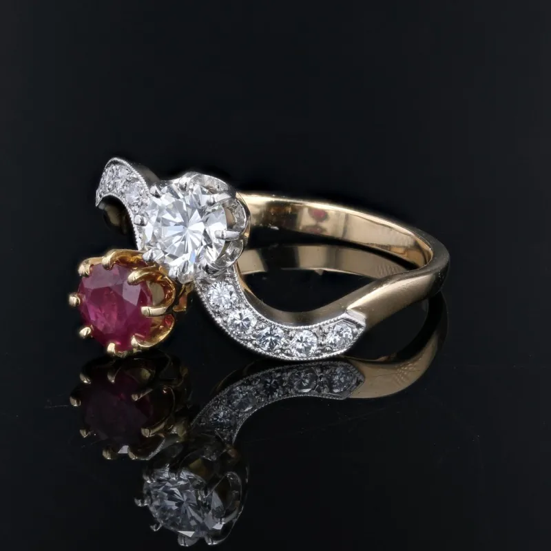 Pamono 18 Karat Yellow Gold Ring with Ruby and Diamonds, 1960s> Rings