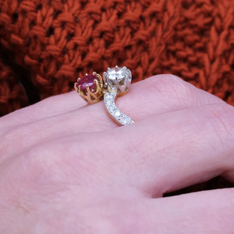 Pamono 18 Karat Yellow Gold Ring with Ruby and Diamonds, 1960s> Rings