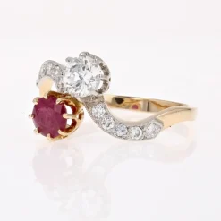 Pamono 18 Karat Yellow Gold Ring with Ruby and Diamonds, 1960s><noscript><img width=