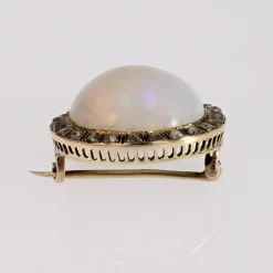 Pamono 18 Karat Yellow Gold Round Brooch with Opal, Diamonds & Enamel, 1930s><noscript><img width=