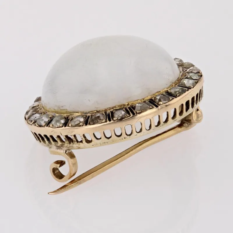 Pamono 18 Karat Yellow Gold Round Brooch with Opal, Diamonds & Enamel, 1930s> Brooches