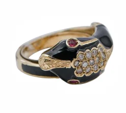 Online Pamono 18 Karat Yellow Gold Snake Ring with Rubies and Diamonds and Enamel