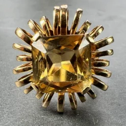 Best Pamono 18 Karat Yellow Gold Spring Cocktail Ring with Citrine, 1950s