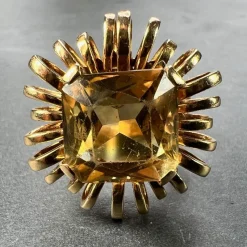 Best Pamono 18 Karat Yellow Gold Spring Cocktail Ring with Citrine, 1950s