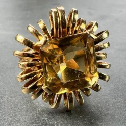 Best Pamono 18 Karat Yellow Gold Spring Cocktail Ring with Citrine, 1950s