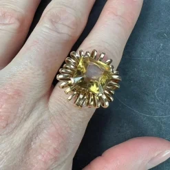 Best Pamono 18 Karat Yellow Gold Spring Cocktail Ring with Citrine, 1950s