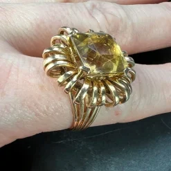Best Pamono 18 Karat Yellow Gold Spring Cocktail Ring with Citrine, 1950s