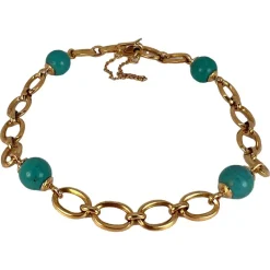 Pamono 18 Karat Yellow Gold Turquoise Link Bracelet, 1960s> Bracelets