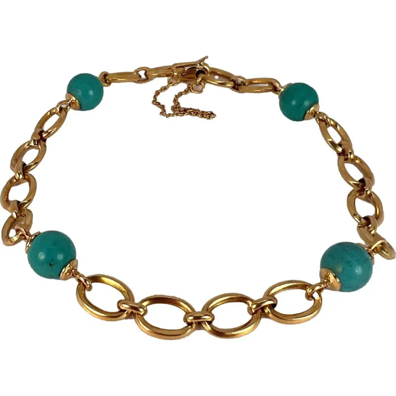 Pamono 18 Karat Yellow Gold Turquoise Link Bracelet, 1960s> Bracelets