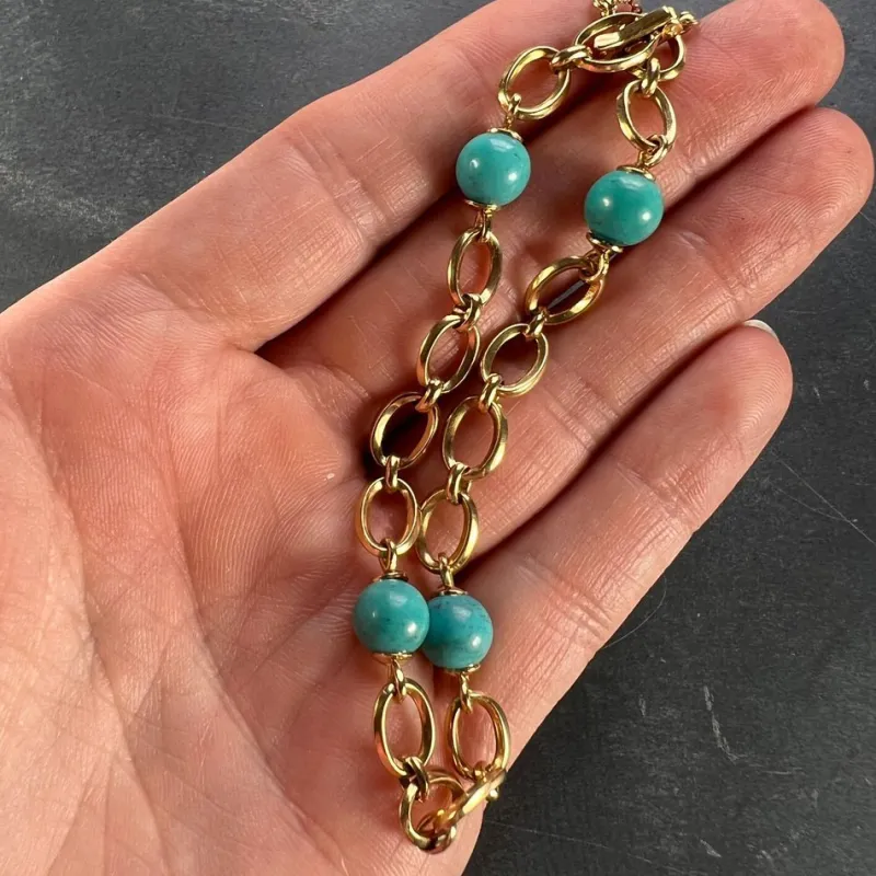 Pamono 18 Karat Yellow Gold Turquoise Link Bracelet, 1960s> Bracelets