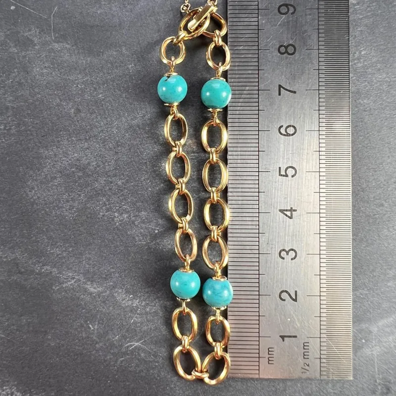 Pamono 18 Karat Yellow Gold Turquoise Link Bracelet, 1960s> Bracelets