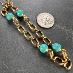 Pamono 18 Karat Yellow Gold Turquoise Link Bracelet, 1960s><noscript><img width=