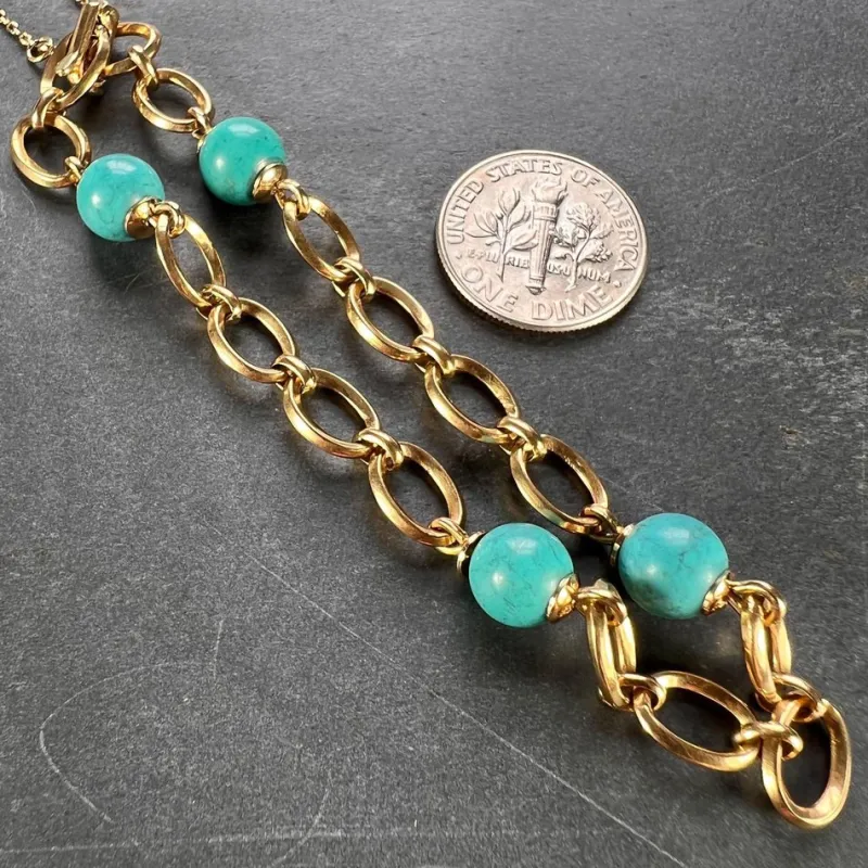 Pamono 18 Karat Yellow Gold Turquoise Link Bracelet, 1960s> Bracelets