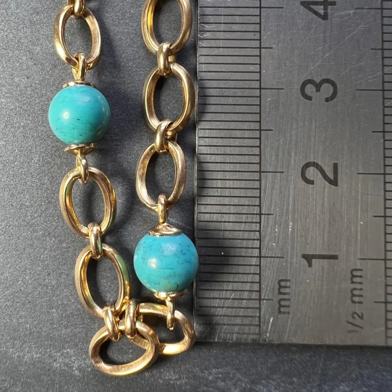 Pamono 18 Karat Yellow Gold Turquoise Link Bracelet, 1960s> Bracelets