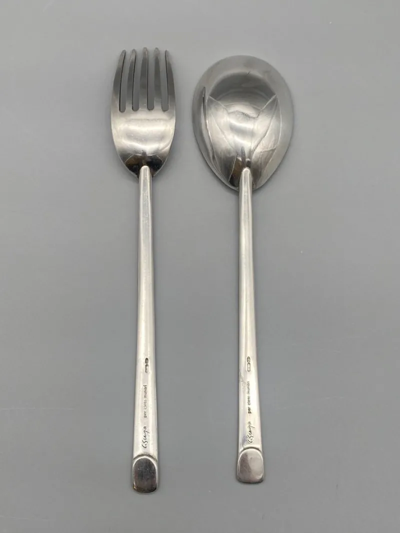 Pamono 925 Silver Fork and Spoon by Carlo Scarpa for Cleto Munari, 1977, Set of 2> Cutlery & Serving Utensils