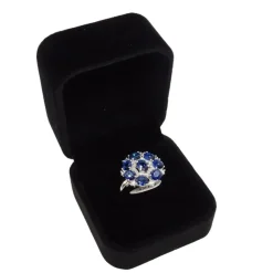 Pamono 925 Silver Rosette Ring with Sapphire Root and Zircons, Italy, 21st Century><noscript><img width=