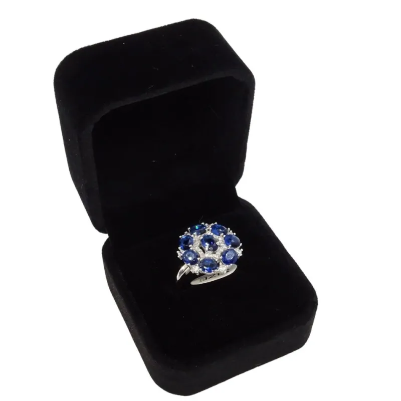 Pamono 925 Silver Rosette Ring with Sapphire Root and Zircons, Italy, 21st Century> Rings