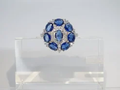 Pamono 925 Silver Rosette Ring with Sapphire Root and Zircons, Italy, 21st Century><noscript><img width=